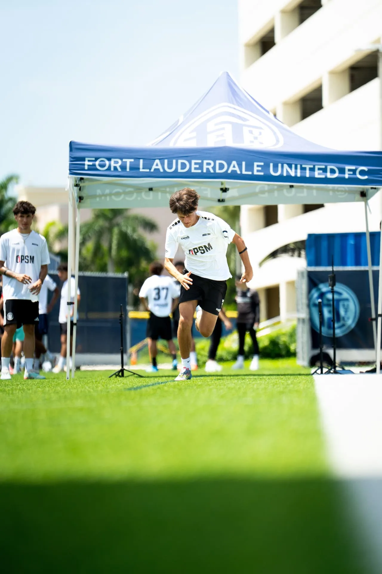 Player sprinting through a timed testing station